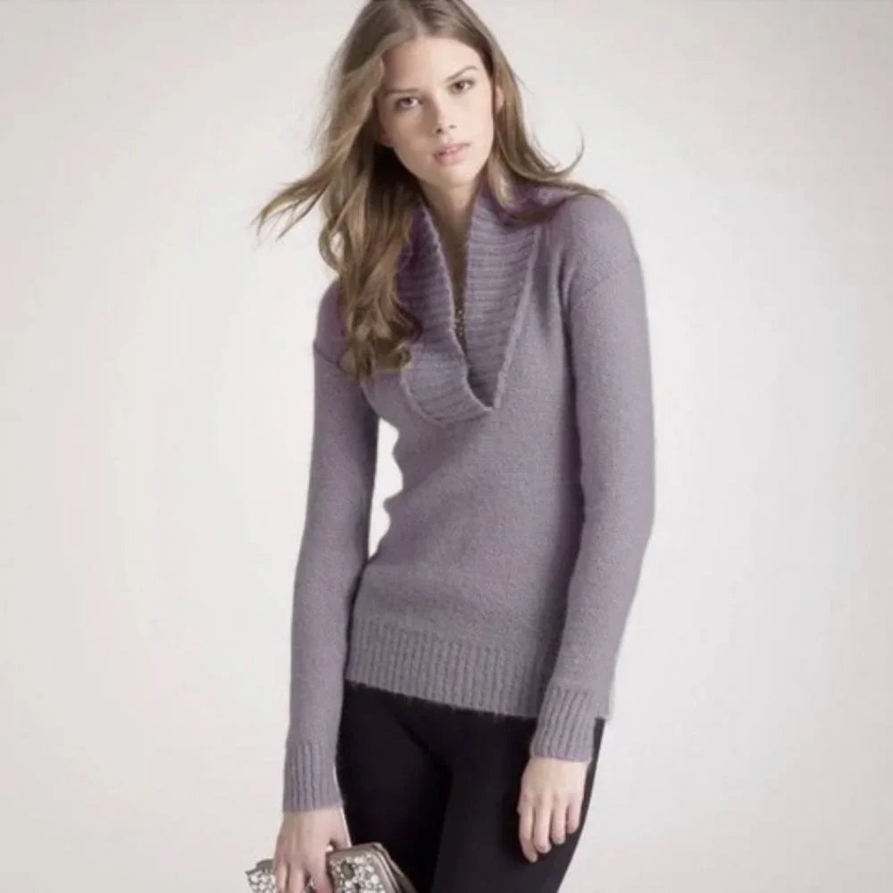 J. Crew Shawl Collar Mohair Sweater in Dusty Violet